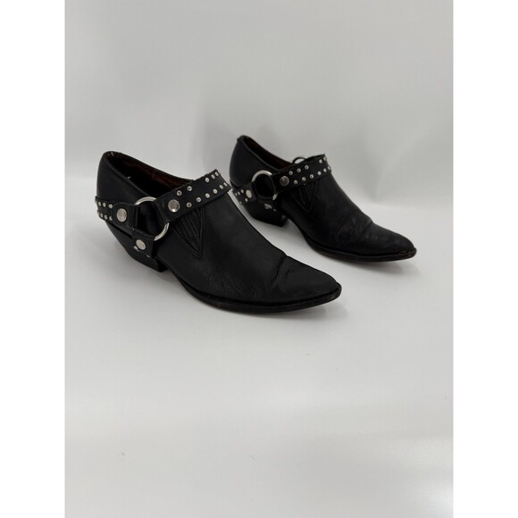 Vintage 80s Guess Georges Marciano Moto Booties BlackLeather Studded Harness 6.5 - Picture 1 of 11